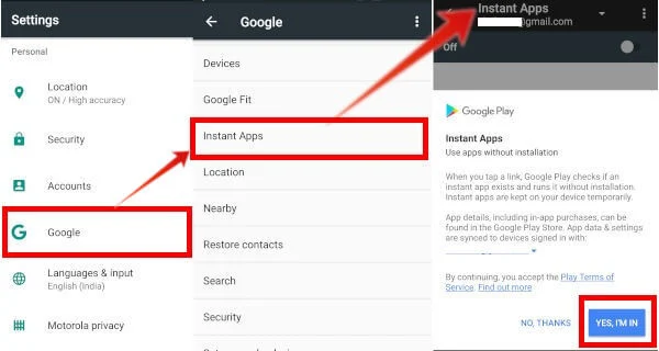 android instant app settings